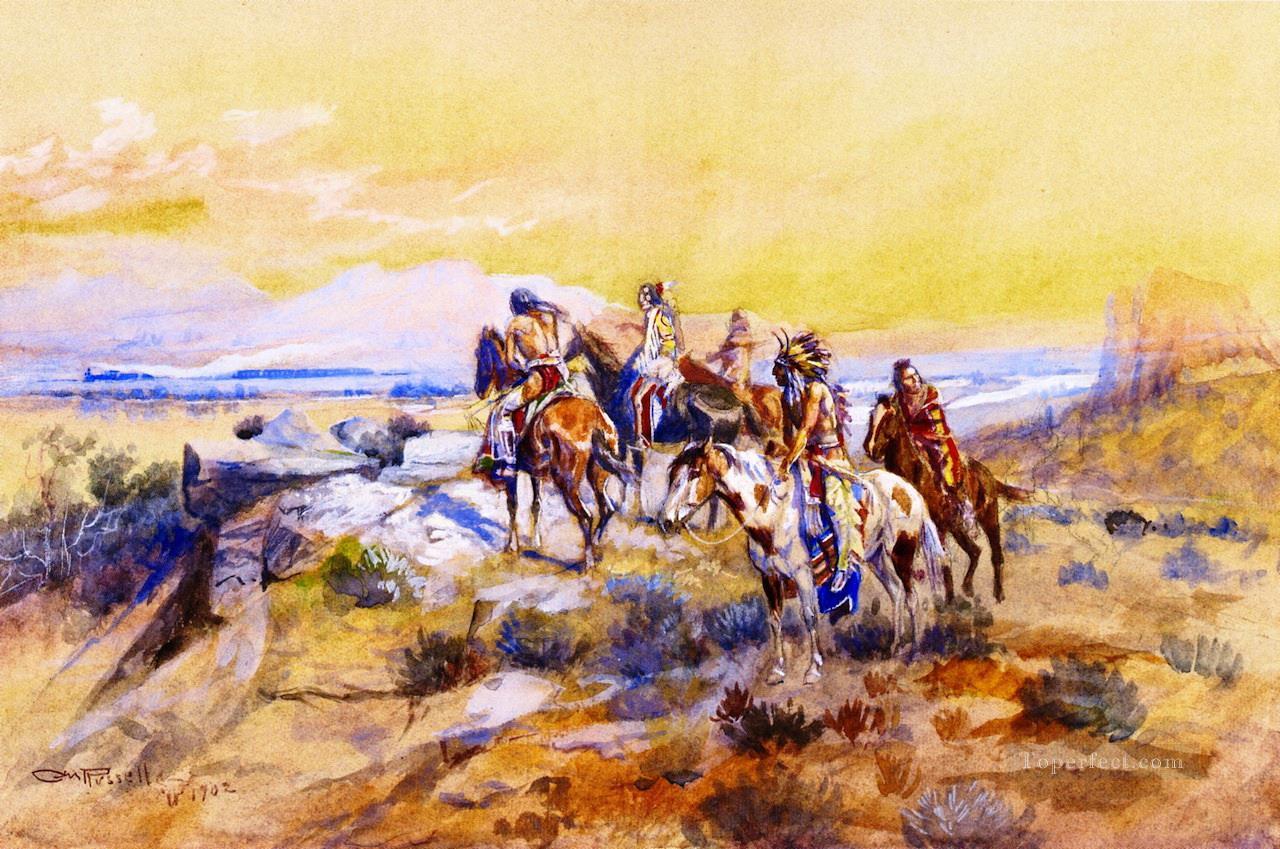 鉄の馬を眺める 1902 チャールズ・マリオン・ラッセル油絵